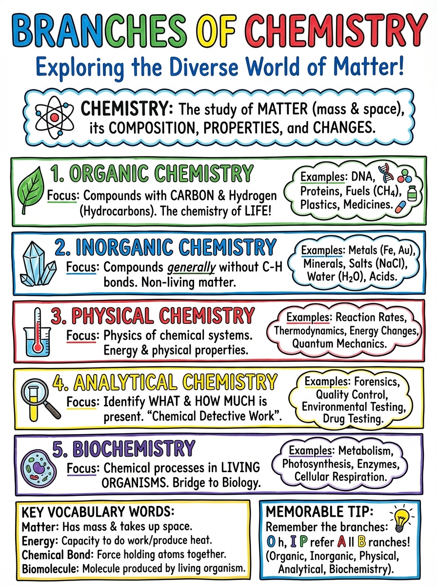 Branches of Chemistry educational poster from AnchorChartPRO